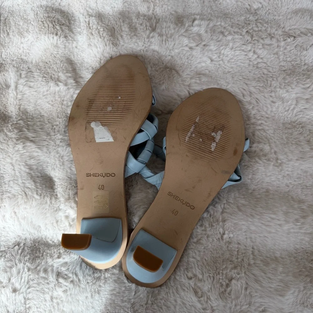 Shekudo Gordons Bay Leather Heeled Sandals in Baby Blue - Picture 5 of 5